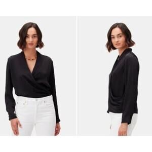 Amour Vert Modal Blend Black Wrap Sweater Blouse Top V-Neck Soft Cozy Size Small